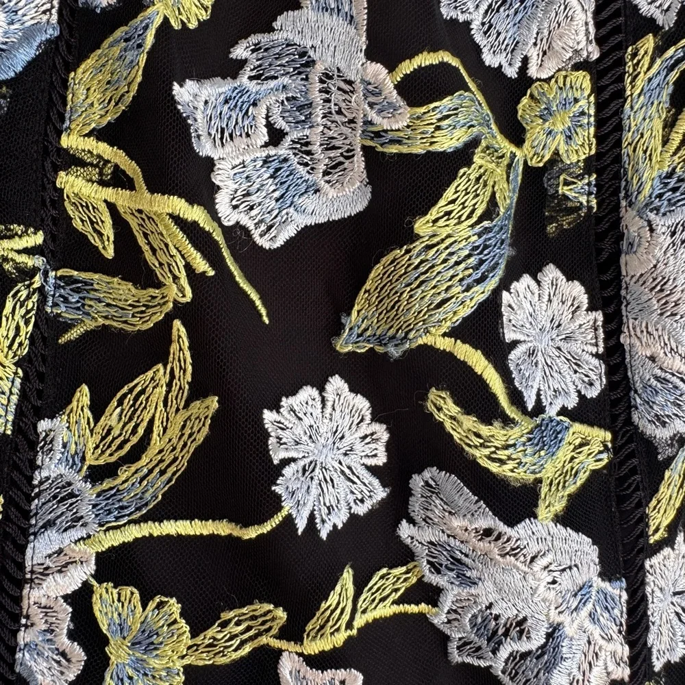 Rachel Rachel Roy Blue Floral Embroidered Sheath Dress Mesh Overlay Size 2 - Picture 5 of 13